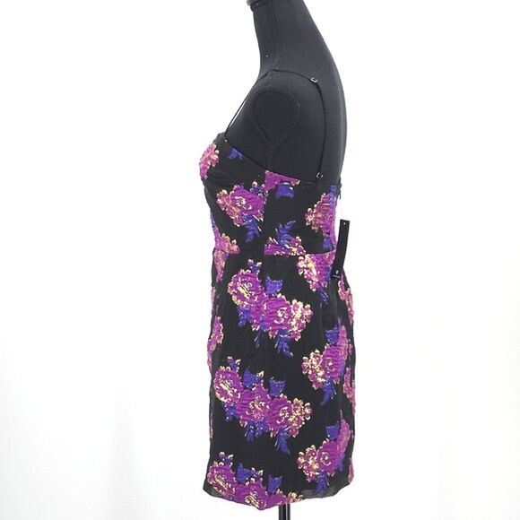 Lulus Vivid Charm Mini Dress Size Small Black Purple Floral Jacquard Y2K Retro - Picture 12 of 12